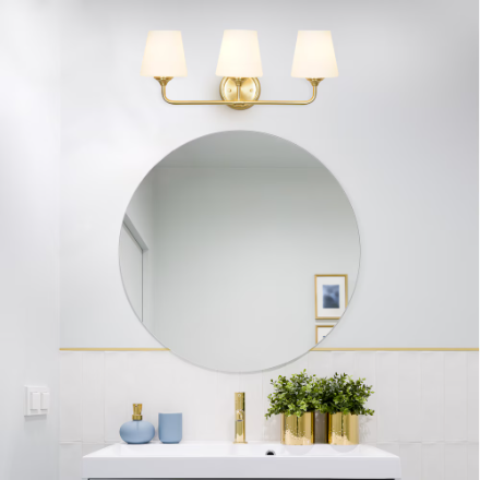 Lavenite 3-Light Bathroom Dimmable Gold Vanity Light Linear & Bar Opal Glass Shade (New)