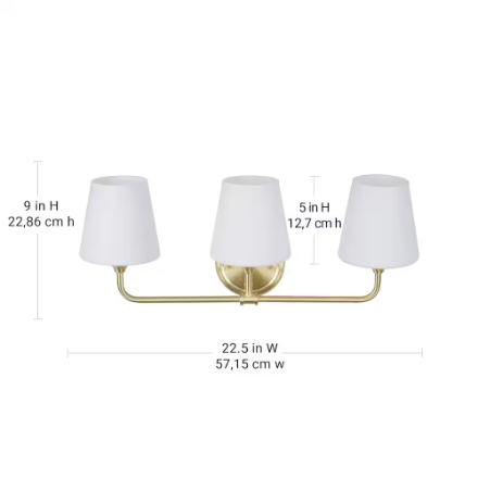 Lavenite 3-Light Bathroom Dimmable Gold Vanity Light Linear & Bar Opal Glass Shade (New)