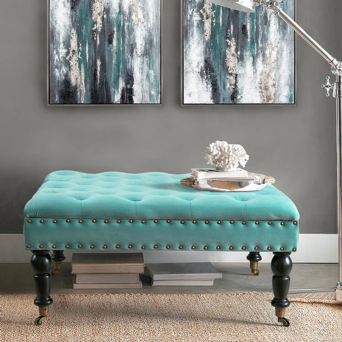 Leni 33" Velvet Square Tufted Cocktail Ottoman - Upholstery Colour Agate Green - CTOST183333AG