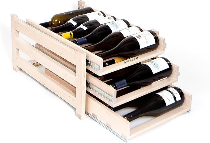Wine Logic In-Cabinet Sliding Tray Wine Rack 18-Bottle, Solid Maple Wood (New)