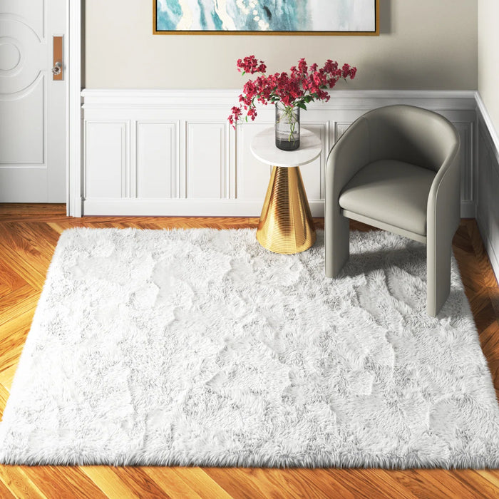 Mandelyn Solid Shag Area Rug for Living Room Bedroom Dining Room Nursery, White Blue - Rug Size Rectangle 4' x 6' (NEW)
