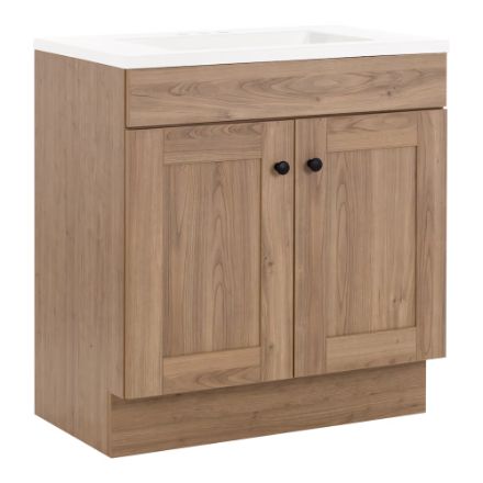 St. Paul Addison 30-inch W Bathroom Vanity in Sand Elm with Cultured Marble Vanity Sink Top (New)
