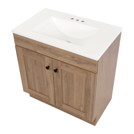 St. Paul Addison 30-inch W Bathroom Vanity in Sand Elm with Cultured Marble Vanity Sink Top (New)