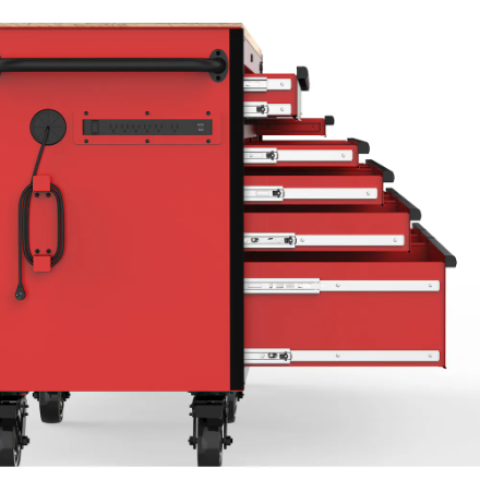 Husky Heavy-Duty 72 inch W x 24 inch D 15-Drawer Mobile Workbench with Wood Top and Tool Workbench Storage Hutch in Red (New)