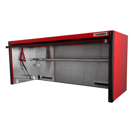 Husky Heavy-Duty 72 inch W x 24 inch D 15-Drawer Mobile Workbench with Wood Top and Tool Workbench Storage Hutch in Red (New)