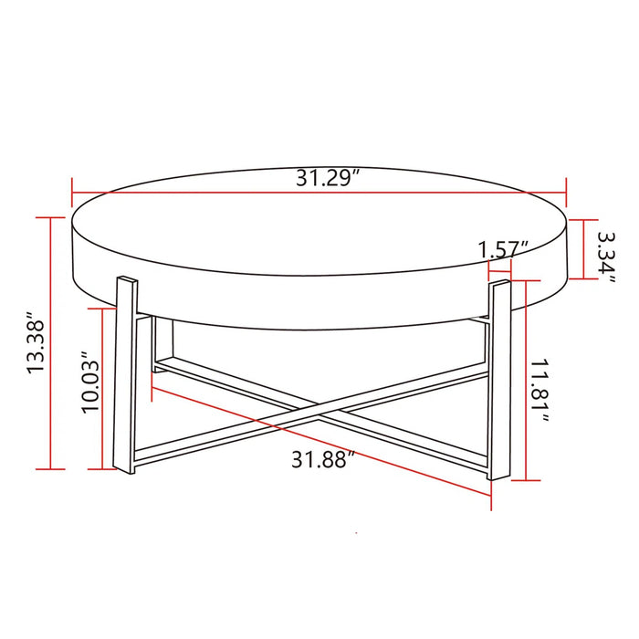 Modern Retro Splicing Round Coffee Table, Fir Wood Top With Gold Cross Legs For Elegant And Durable Home Decor - Size 17.72" H x 33.86" L x 33.86" W, Table Base Colour Black - PWQ1113-W757126237