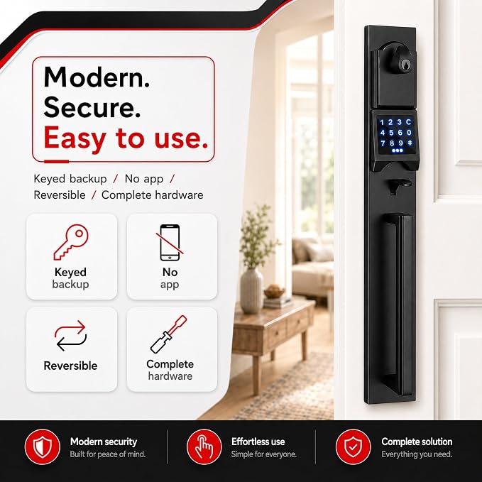 NEWBANG Smart Electronic Door Lockset with Keypad for Double Door,Keyless Electronic Front Door Handleset(Keyed & Dummy Set),MMDHST2016DB-E-SET-1, Matte Black (New)