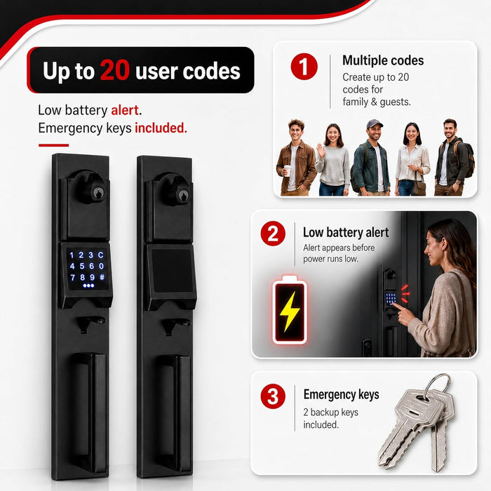 NEWBANG Smart Electronic Door Lockset with Keypad for Double Door,Keyless Electronic Front Door Handleset(Keyed & Dummy Set),MMDHST2016DB-E-SET-1, Matte Black (New)