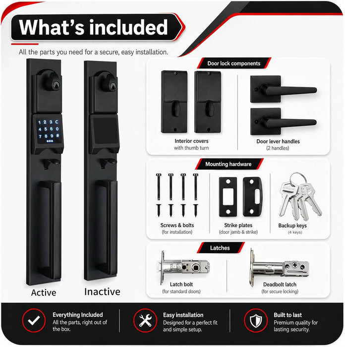 NEWBANG Smart Electronic Door Lockset with Keypad for Double Door,Keyless Electronic Front Door Handleset(Keyed & Dummy Set),MMDHST2016DB-E-SET-1, Matte Black (New)