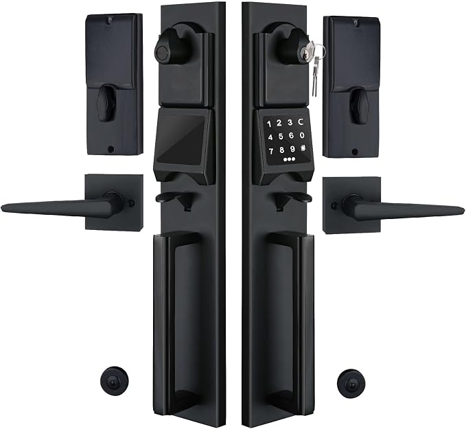 NEWBANG Smart Electronic Door Lockset with Keypad for Double Door,Keyless Electronic Front Door Handleset(Keyed & Dummy Set),MMDHST2016DB-E-SET-1, Matte Black (New)