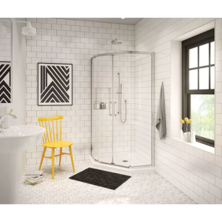 MAAX 40L x 40W x 3H-inch Neo-Angle Corner Acrylic Shower Base Pan in White, Corner Drain (Base Only) (New)