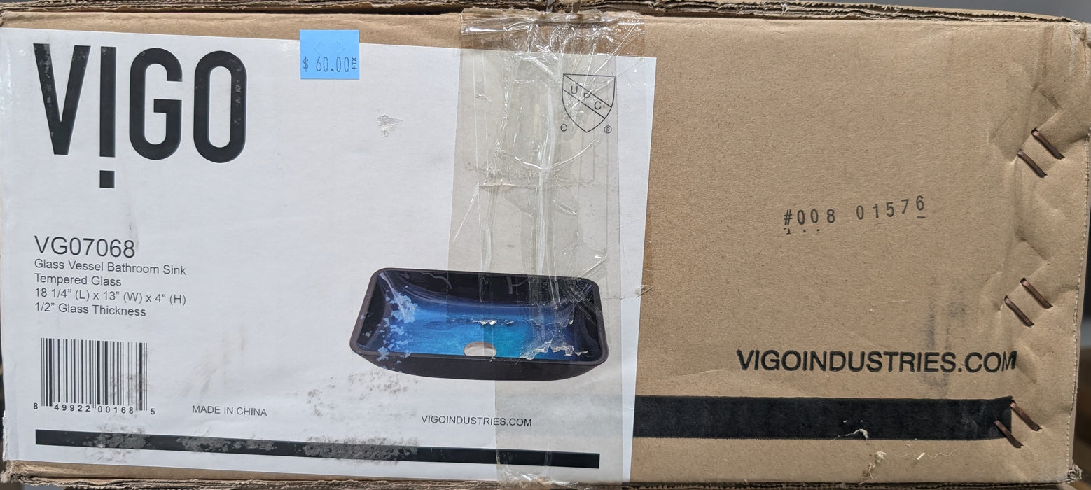VIGO Donatello 18"L x 13"W x 4"H Turquoise Glass Rectangular Vessel Bathroom Sink in Blue