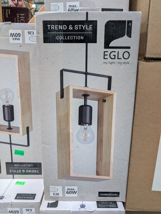 Eglo Famborough Pendant Light 1L, Black Finish with Natural Wood (new)
