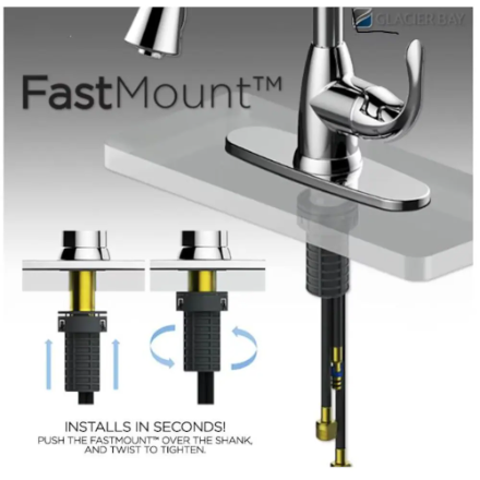 Parnell Pull-Down Sprayer Kitchen Faucet with TurboSpray and FastMount in Chrome, Valve & Deck Plate Included (New)