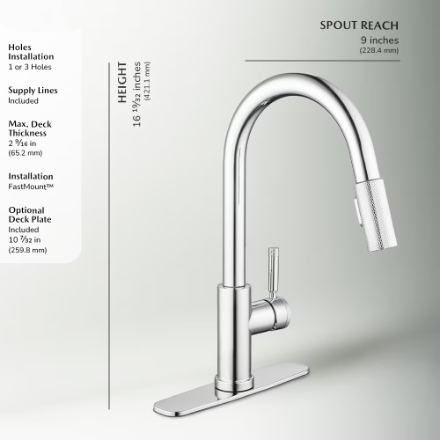 Parnell Pull-Down Sprayer Kitchen Faucet with TurboSpray and FastMount in Chrome, Valve & Deck Plate Included (New)