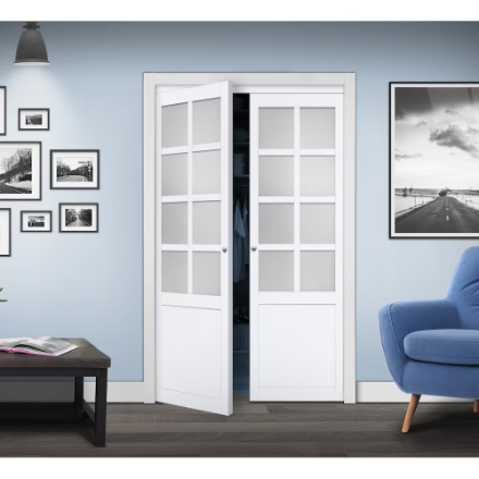 TRUporte 60" x 80" 8-Lite White 2 Pivot Interior Closet Door