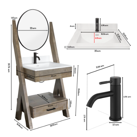 Presenza CAMDEN 31-inch Single Sink Freestanding Bathroom Vanity Combo in Walnut with Mirror and Faucet (New)