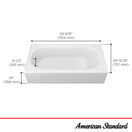 American Standard Princeton PRO Steel 60 x 30-inch Integral Apron Bathtub with Left-Hand Drain in White