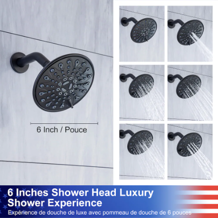 RAINLEX 6 inch Simple Single-Handle 6-Spray Bathtub Shower Faucet in Matte Black (Valve Included) (New)