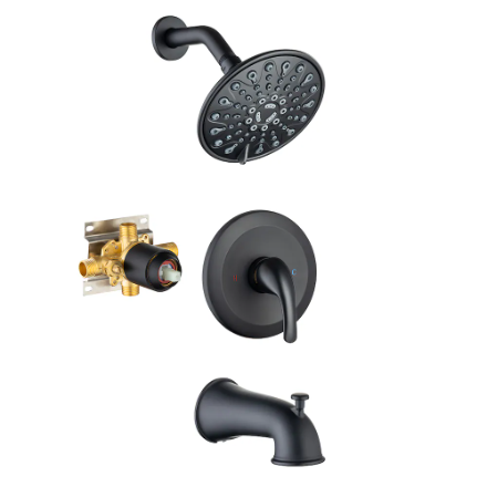 RAINLEX 6 inch Simple Single-Handle 6-Spray Bathtub Shower Faucet in Matte Black (Valve Included) (New)
