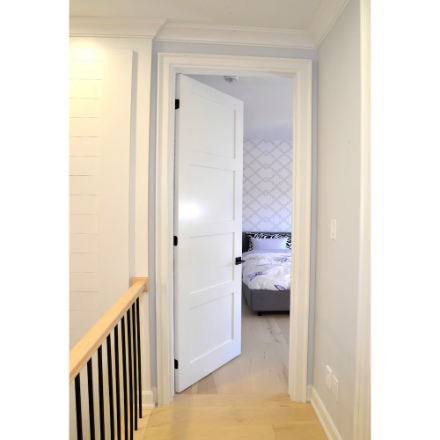 Milette 32-inch x 80-inch Primed 4-Panel Solid Wood Shaker Style Prehung with Rabetted Jamb Interior Slab Door Left Hand MDF (Paint Grade) (New)