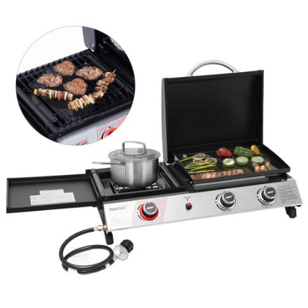 Royal Gourmet 3-in-1 Gas Grill and Griddle Combo Station with Lid for Outdoor BBQ in Silver (New)
