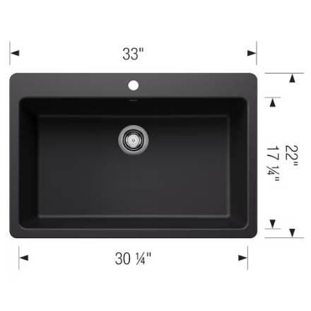 Blanco LIVEN SILGRANIT 33" Super Single Bowl Drop-In/Undermount Kitchen Sink - Coal Black (New)