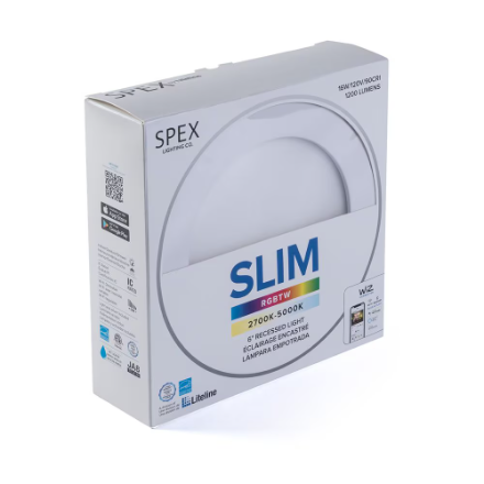 SPEX Lighting by Liteline 6-INCH Connected by WiZ SMART WI-FI RGB + TUNABLE WHITE INTEGRATED LED WHITE TRIM SLIM RECESSED FIXTURE (New)