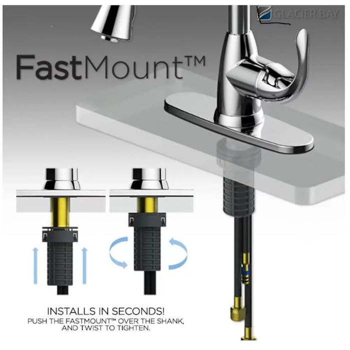 Oswell Single Handle 3-Function Spray Head Pull-Down Kitchen Faucet in Stainless Steel, Valve & Deck Plate Included