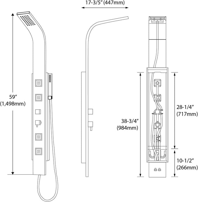 Blue Ocean 59-in Stainless Steel Thermostatic Shower Panel w/ Rainfall Shower Head and Body Nozzles (New)