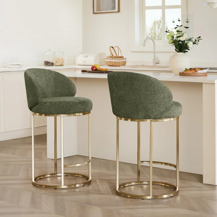 Angelick 27" Swivel Counter Stool With Cylindrical Metal Frame - Colour Moss Green Seat Light Bronze Frame, (Set of Stools 3)-BS7038-G0402170