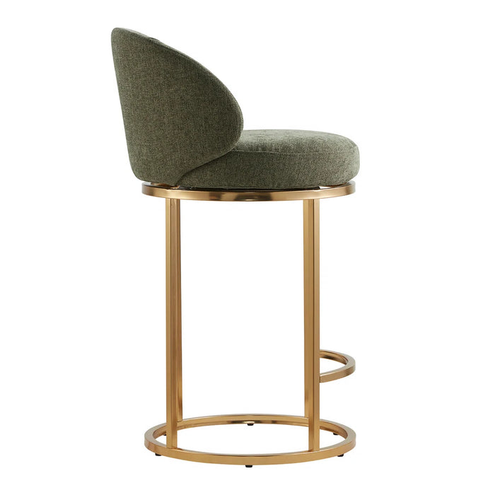 Angelick 27" Swivel Counter Stool With Cylindrical Metal Frame - Colour Moss Green Seat Light Bronze Frame, (Set of Stools 3)-BS7038-G0402170