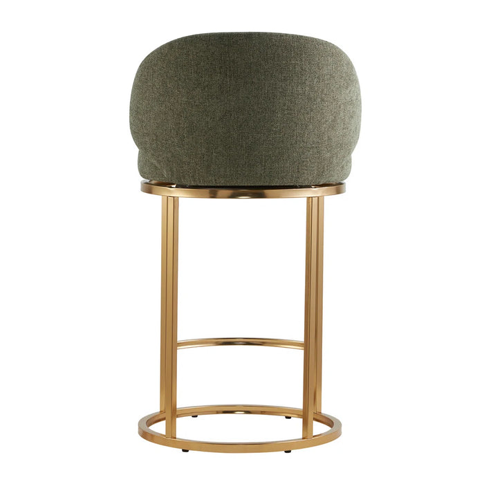 Angelick 27" Swivel Counter Stool With Cylindrical Metal Frame - Colour Moss Green Seat Light Bronze Frame, (Set of Stools 3)-BS7038-G0402170