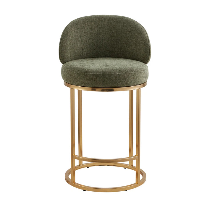 Angelick 27" Swivel Counter Stool With Cylindrical Metal Frame - Colour Moss Green Seat Light Bronze Frame, (Set of Stools 3)-BS7038-G0402170
