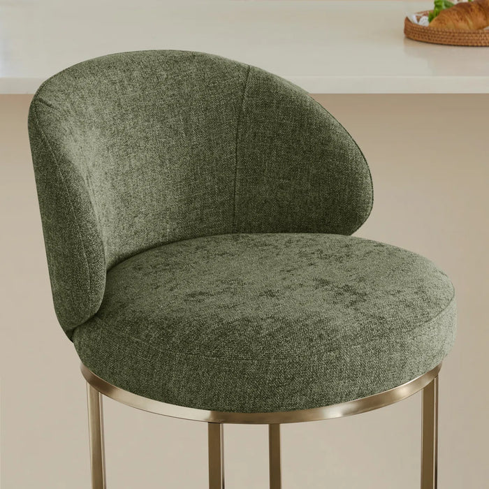 Angelick 27" Swivel Counter Stool With Cylindrical Metal Frame - Colour Moss Green Seat Light Bronze Frame, (Set of Stools 3)-BS7038-G0402170