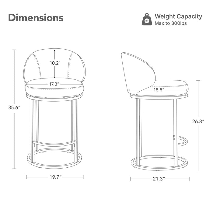 Angelick 27" Swivel Counter Stool With Cylindrical Metal Frame - Colour Moss Green Seat Light Bronze Frame, (Set of Stools 3)-BS7038-G0402170