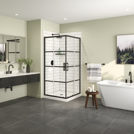 MAAX Scarlet 36L x 36W x 75H in. Glass Shower Door in Black (No Wall or Shower Base) (New)