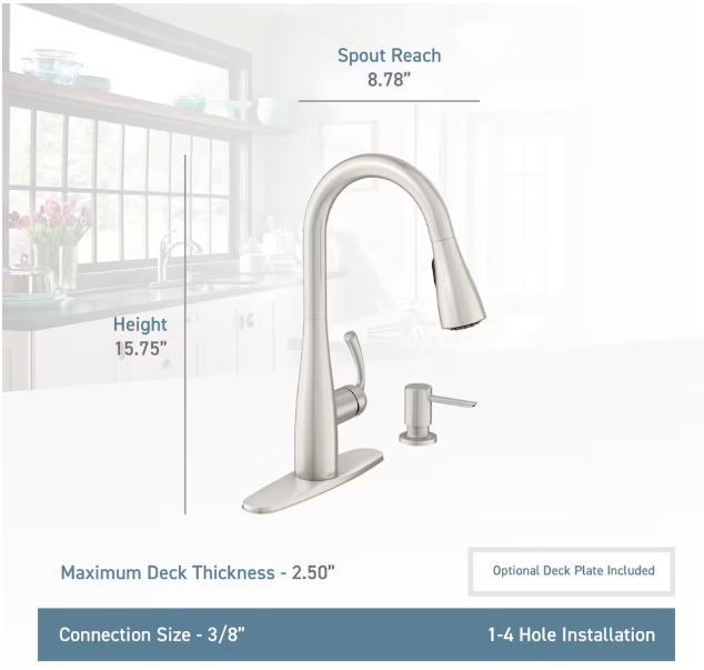 MOEN Essie Pull Down Kitchen Faucet/Tap with Soap Dispenser in Spot Resistant Stainless Steel (New)