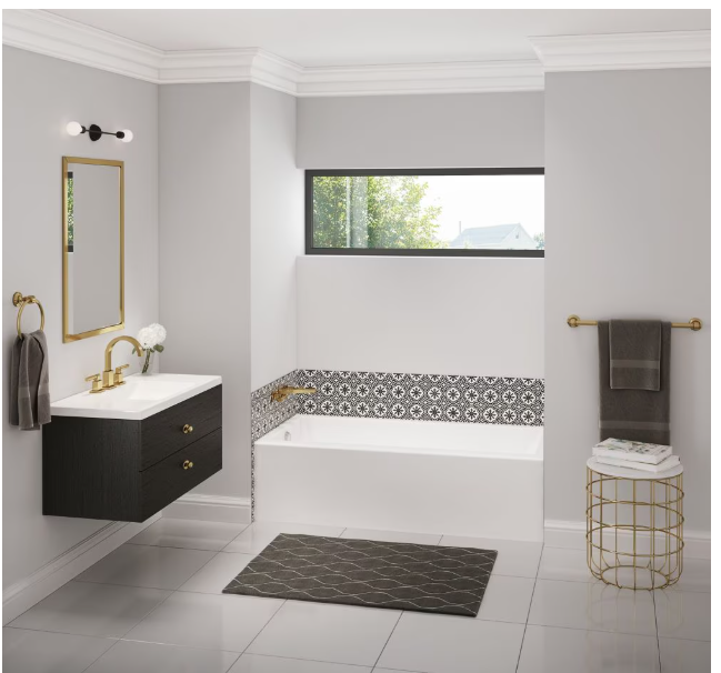 MAAX Bosca Access 60-inch L x 30-inch W x 16-inch H Acrylic Alcove Bathtub with Certified Anti-Slip Floor & Above-The-Floor-Rough, Left Drain