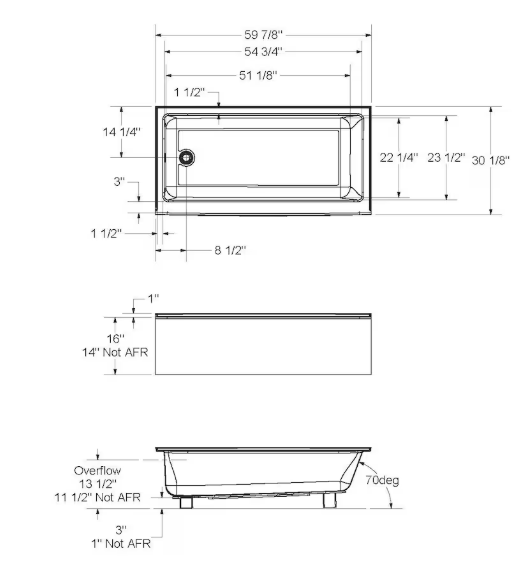 MAAX Bosca Access 60-inch L x 30-inch W x 16-inch H Acrylic Alcove Bathtub with Certified Anti-Slip Floor & Above-The-Floor-Rough, Left Drain