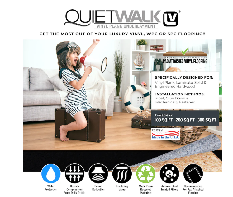 QuietWalk 360 Sq Ft Premium Sound & Moisture Barrier Underlayment for Luxury Vinyl Plank Flooring