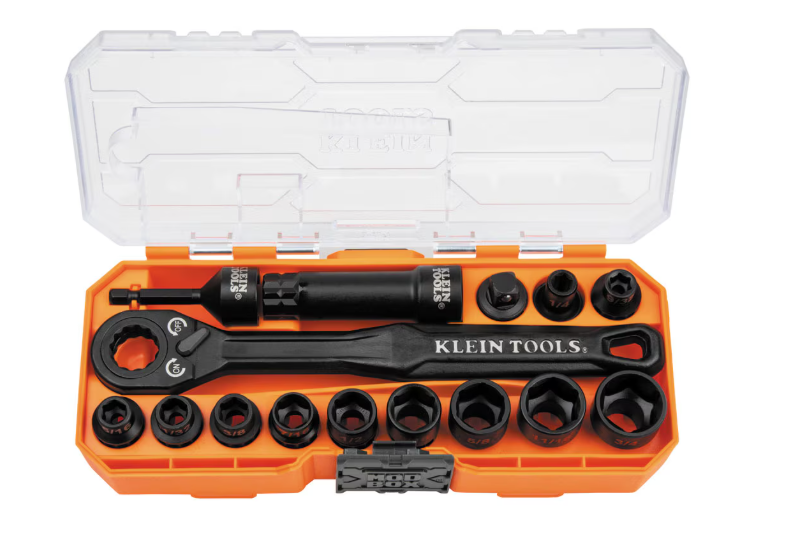 Klein Tools KNECT 3/8-Inch Drive Impact-Rated Pass Through Socket Set, 15-Piece (New)