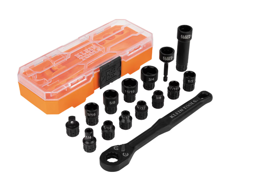 Klein Tools KNECT 3/8-Inch Drive Impact-Rated Pass Through Socket Set, 15-Piece (New)