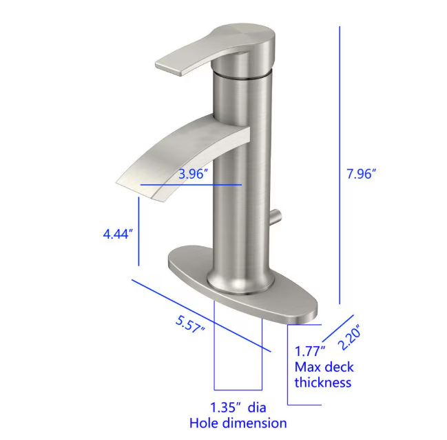 HDG Single Hole Single Handle Bathroom Faucet in Brushed Nickel (New)