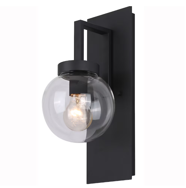 Canarm RYLAN 1-Light Black Outdoor Wall Sconce with Clear Glass Shade (New)