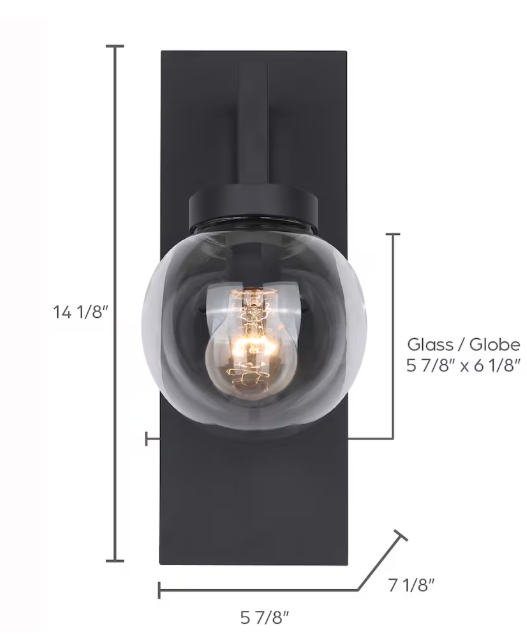Canarm RYLAN 1-Light Black Outdoor Wall Sconce with Clear Glass Shade (New)