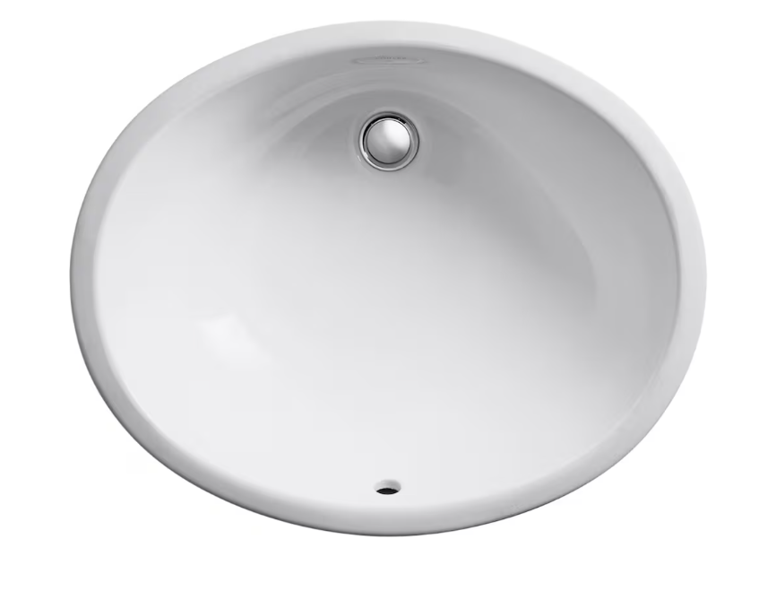 KOHLER Caxton(R) Oval 19 inch x 15 inch under-mount bathroom sink with overflow and clamp assembly