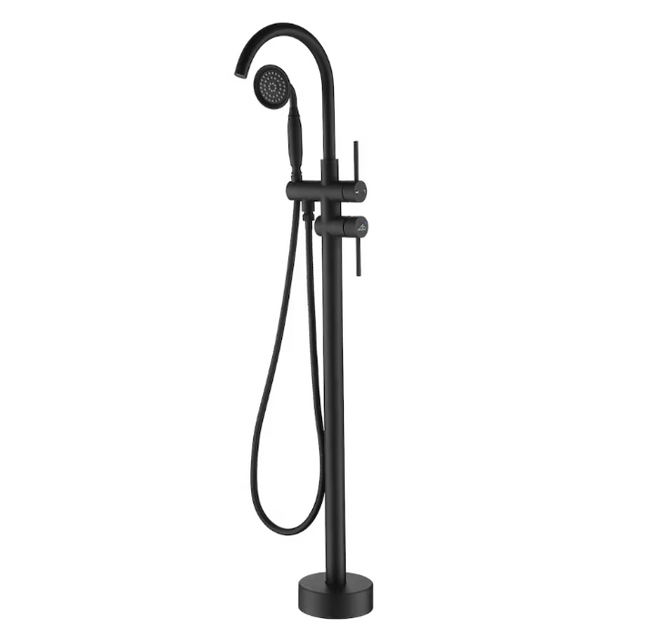 CASAINC Freestanding Bathtub Faucet with Hand Held Shower and Double Handle in Matte Black