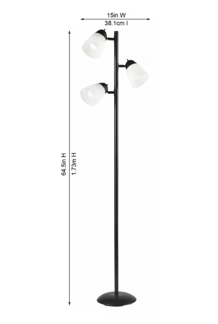 Hampton Bay 64.5-inch H 3-Light Black Track Tree Floor Lamp with Adjustable Lamp Heads and White Plastic Shades
