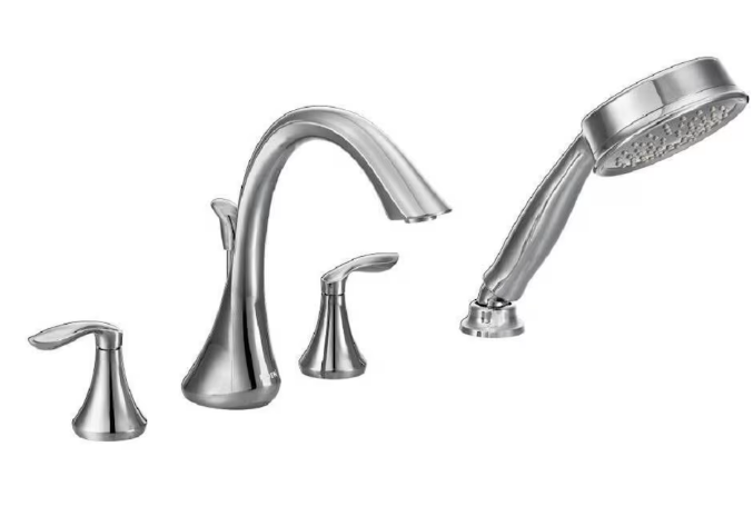 MOEN Eva 2-Handle Deck-Mount Roman Tub Faucet Trim Kit with Handshower in Chrome (Valve Not Included)